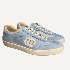Gucci GG Interlocking Suede Sneaker Light Blue Sz 39 Women's